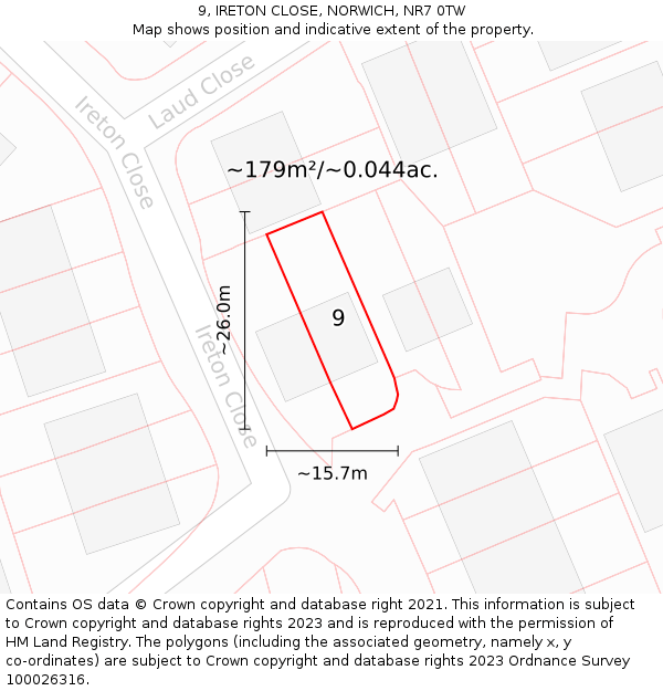 9, IRETON CLOSE, NORWICH, NR7 0TW: Plot and title map