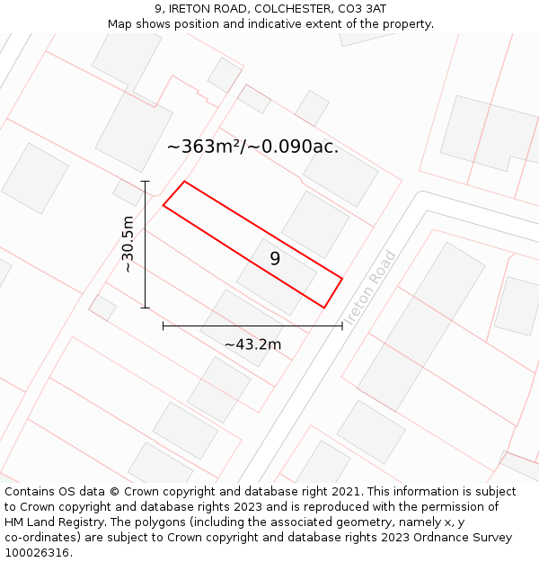 9, IRETON ROAD, COLCHESTER, CO3 3AT: Plot and title map