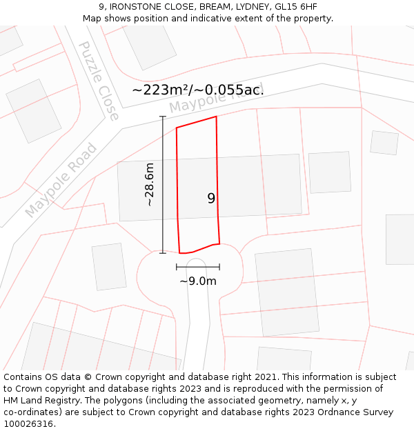 9, IRONSTONE CLOSE, BREAM, LYDNEY, GL15 6HF: Plot and title map