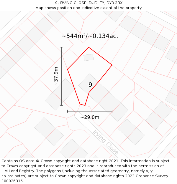 9, IRVING CLOSE, DUDLEY, DY3 3BX: Plot and title map