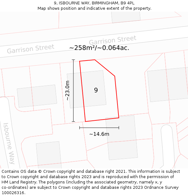 9, ISBOURNE WAY, BIRMINGHAM, B9 4PL: Plot and title map