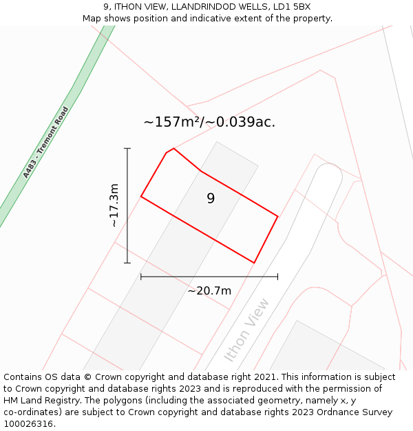 9, ITHON VIEW, LLANDRINDOD WELLS, LD1 5BX: Plot and title map