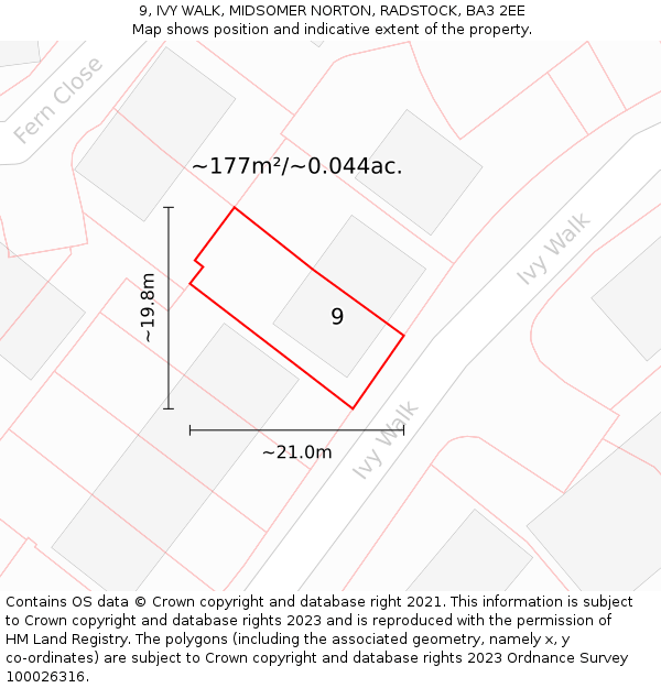 9, IVY WALK, MIDSOMER NORTON, RADSTOCK, BA3 2EE: Plot and title map