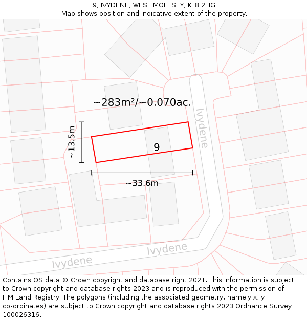 9, IVYDENE, WEST MOLESEY, KT8 2HG: Plot and title map