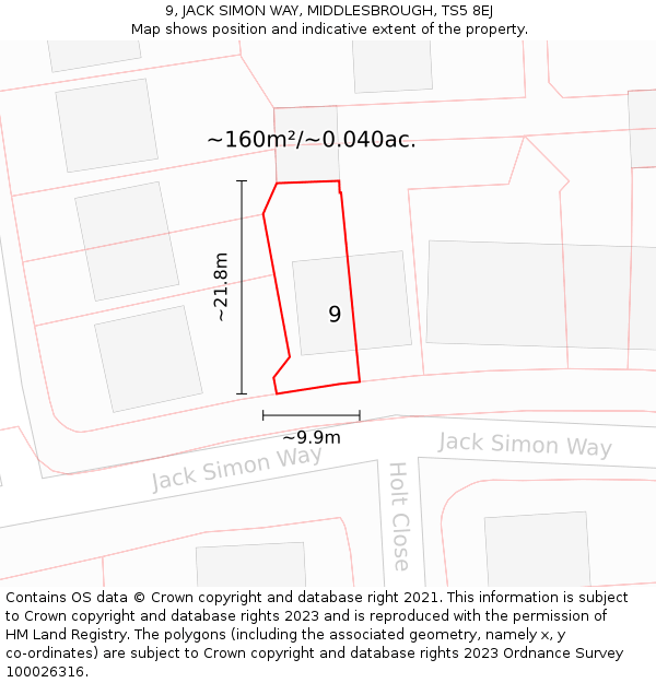 9, JACK SIMON WAY, MIDDLESBROUGH, TS5 8EJ: Plot and title map