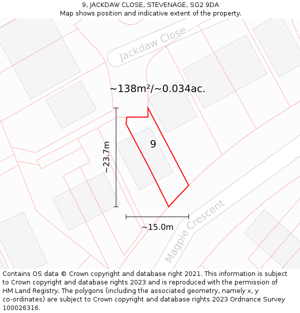 9, JACKDAW CLOSE, STEVENAGE, SG2 9DA: Plot and title map