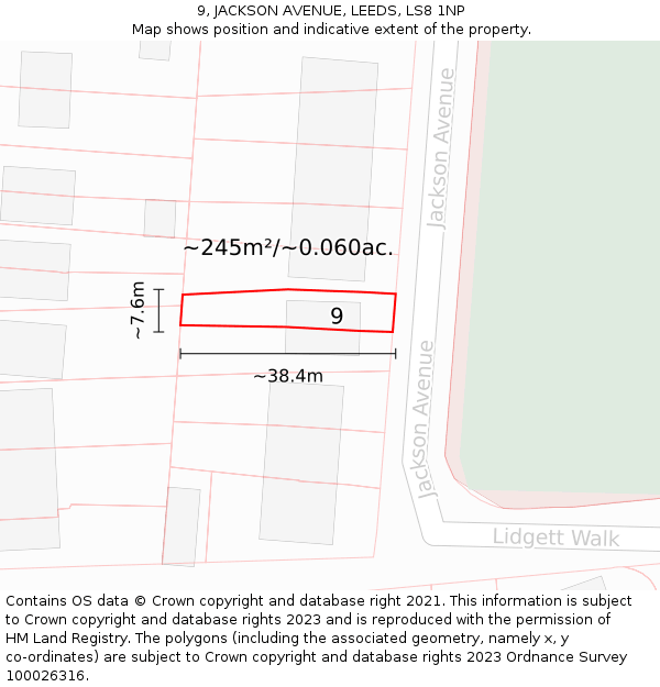 9, JACKSON AVENUE, LEEDS, LS8 1NP: Plot and title map