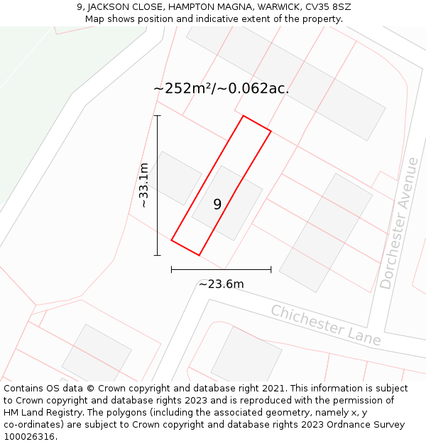 9, JACKSON CLOSE, HAMPTON MAGNA, WARWICK, CV35 8SZ: Plot and title map