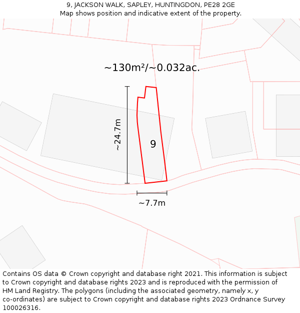9, JACKSON WALK, SAPLEY, HUNTINGDON, PE28 2GE: Plot and title map