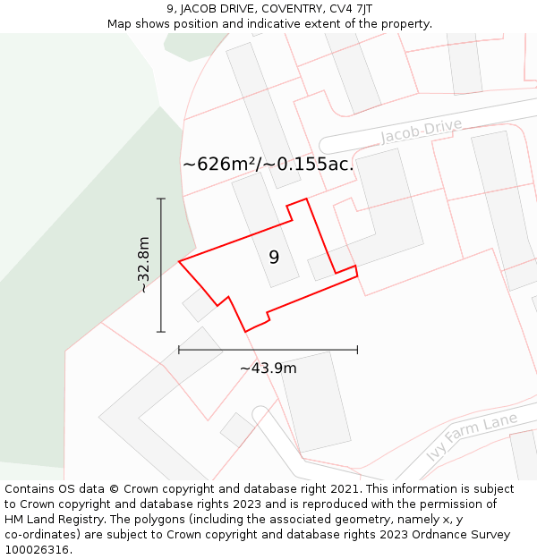 9, JACOB DRIVE, COVENTRY, CV4 7JT: Plot and title map