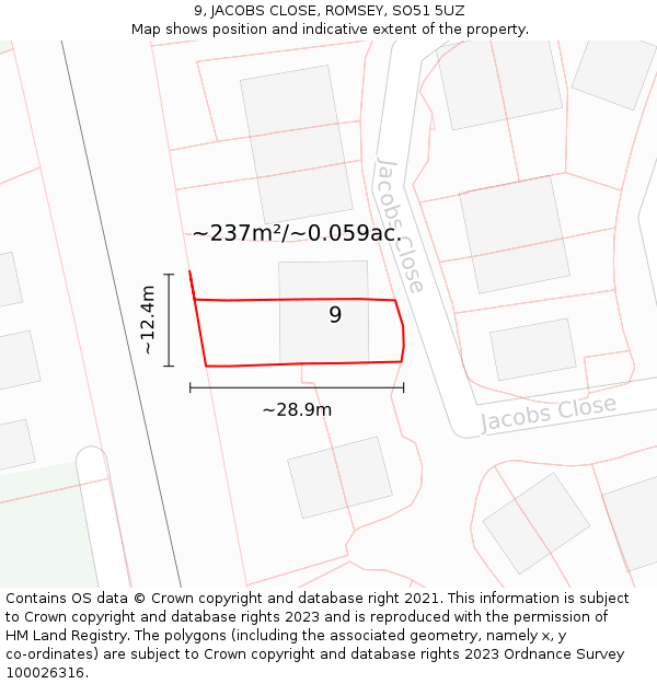 9, JACOBS CLOSE, ROMSEY, SO51 5UZ: Plot and title map