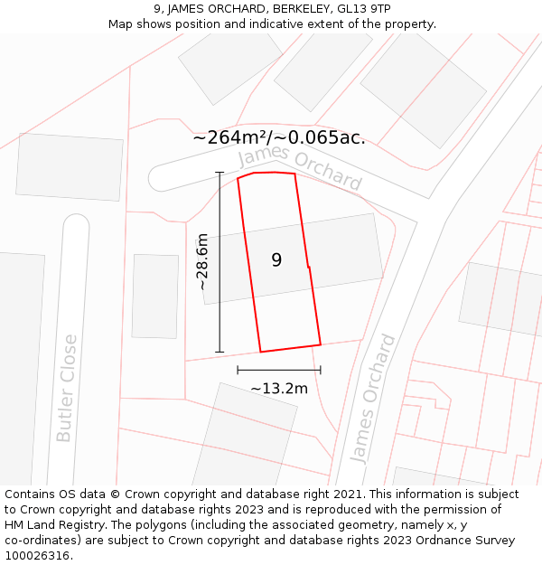 9, JAMES ORCHARD, BERKELEY, GL13 9TP: Plot and title map