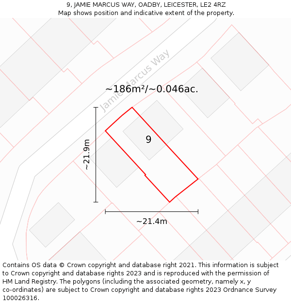 9, JAMIE MARCUS WAY, OADBY, LEICESTER, LE2 4RZ: Plot and title map