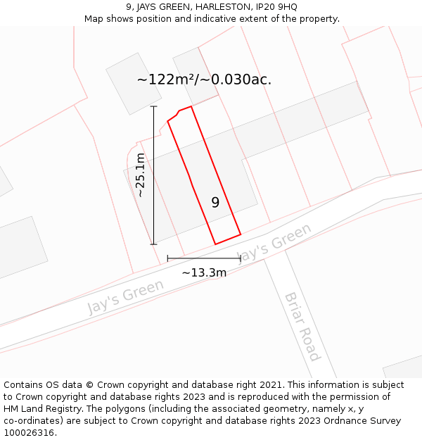 9, JAYS GREEN, HARLESTON, IP20 9HQ: Plot and title map
