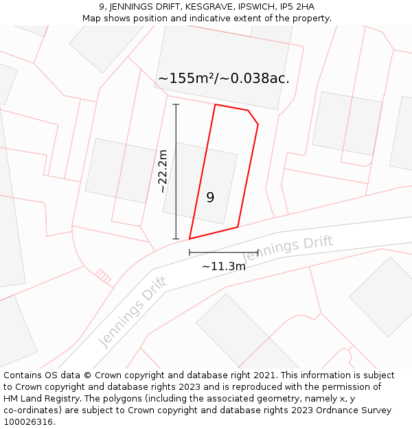 9, JENNINGS DRIFT, KESGRAVE, IPSWICH, IP5 2HA: Plot and title map