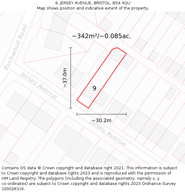 9, JERSEY AVENUE, BRISTOL, BS4 4QU: Plot and title map