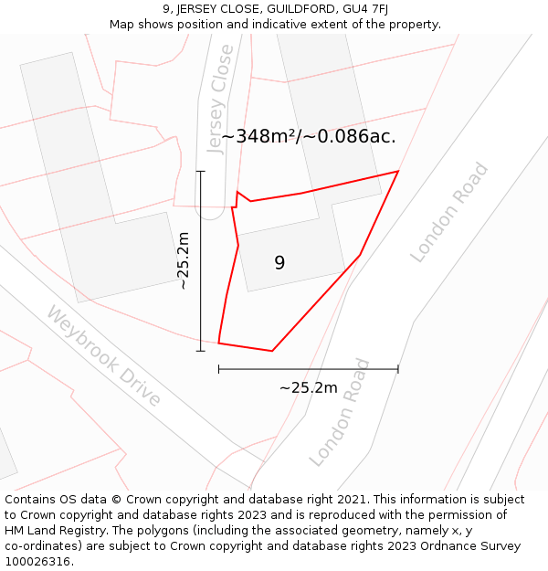 9, JERSEY CLOSE, GUILDFORD, GU4 7FJ: Plot and title map
