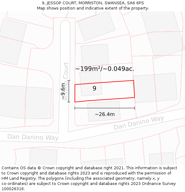 9, JESSOP COURT, MORRISTON, SWANSEA, SA6 6PS: Plot and title map
