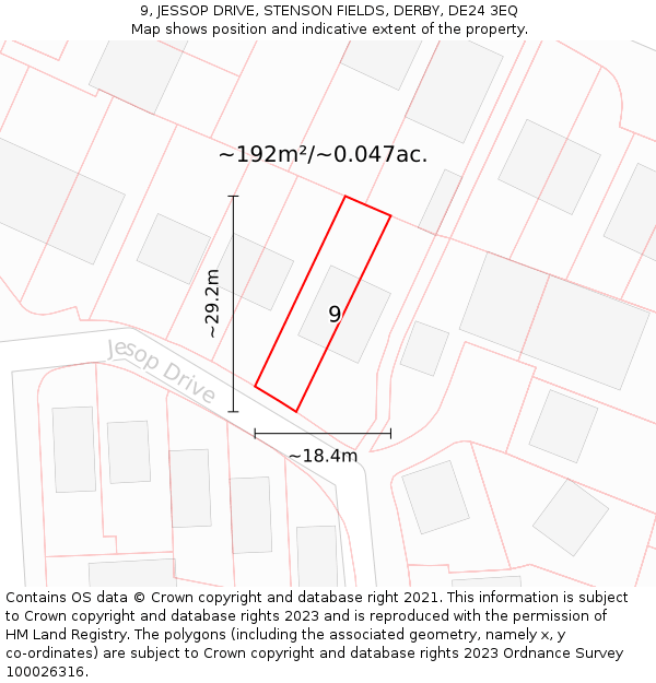 9, JESSOP DRIVE, STENSON FIELDS, DERBY, DE24 3EQ: Plot and title map