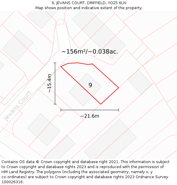 9, JEVANS COURT, DRIFFIELD, YO25 6LN: Plot and title map