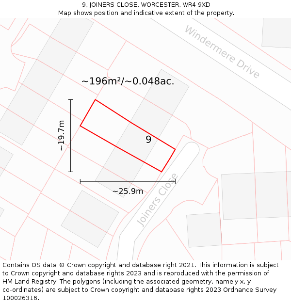 9, JOINERS CLOSE, WORCESTER, WR4 9XD: Plot and title map
