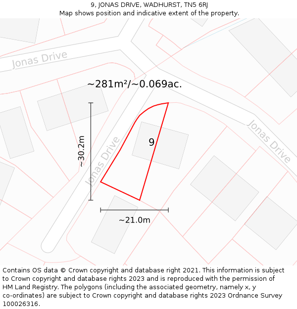 9, JONAS DRIVE, WADHURST, TN5 6RJ: Plot and title map