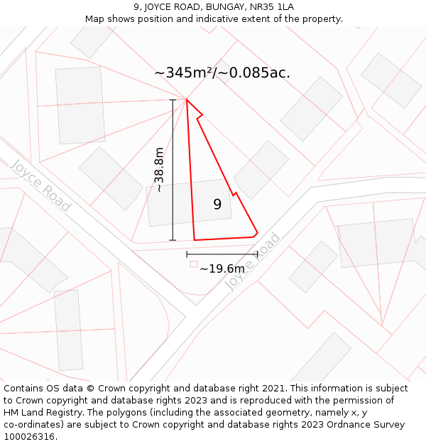 9, JOYCE ROAD, BUNGAY, NR35 1LA: Plot and title map