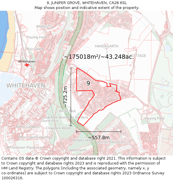 9, JUNIPER GROVE, WHITEHAVEN, CA28 6SL: Plot and title map