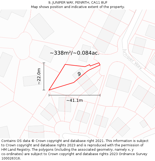 9, JUNIPER WAY, PENRITH, CA11 8UF: Plot and title map