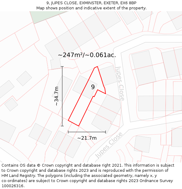 9, JUPES CLOSE, EXMINSTER, EXETER, EX6 8BP: Plot and title map