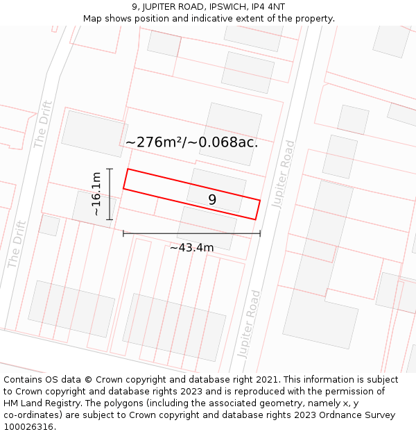 9, JUPITER ROAD, IPSWICH, IP4 4NT: Plot and title map