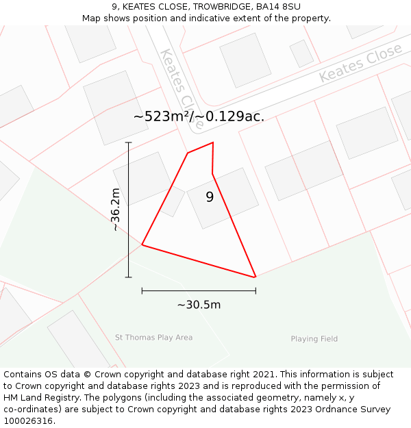 9, KEATES CLOSE, TROWBRIDGE, BA14 8SU: Plot and title map