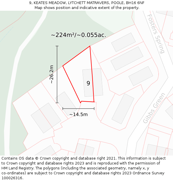 9, KEATES MEADOW, LYTCHETT MATRAVERS, POOLE, BH16 6NF: Plot and title map