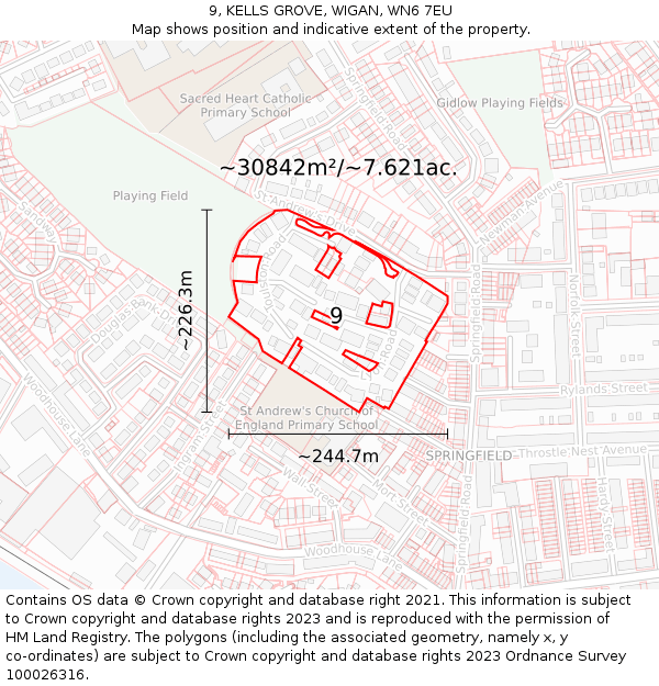 9, KELLS GROVE, WIGAN, WN6 7EU: Plot and title map