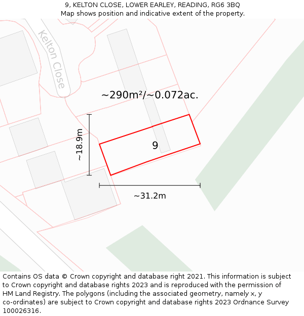 9, KELTON CLOSE, LOWER EARLEY, READING, RG6 3BQ: Plot and title map