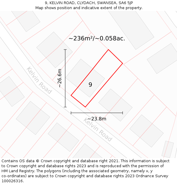 9, KELVIN ROAD, CLYDACH, SWANSEA, SA6 5JP: Plot and title map