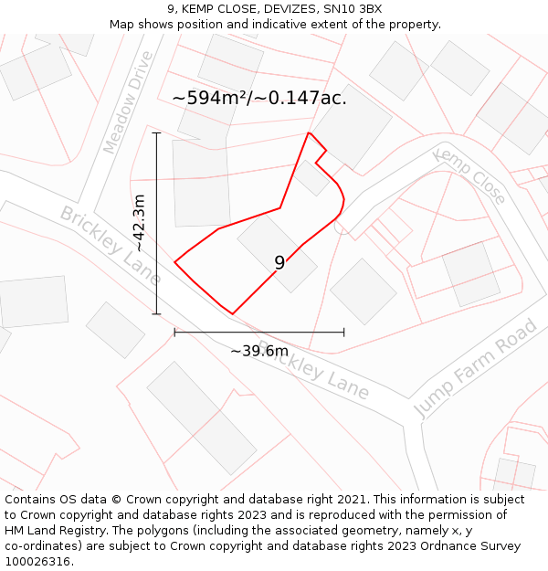 9, KEMP CLOSE, DEVIZES, SN10 3BX: Plot and title map