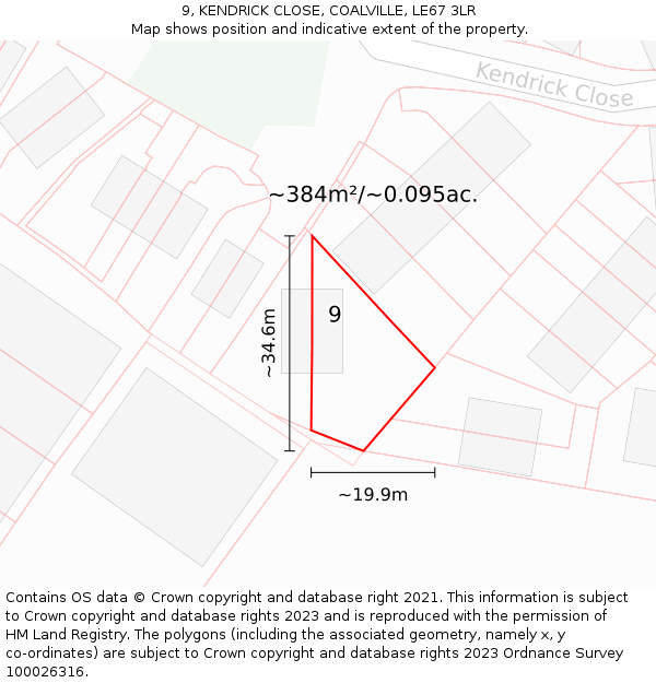 9, KENDRICK CLOSE, COALVILLE, LE67 3LR: Plot and title map