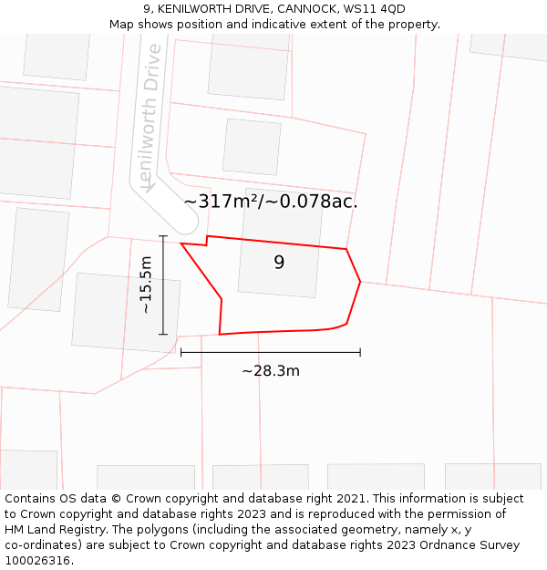 9, KENILWORTH DRIVE, CANNOCK, WS11 4QD: Plot and title map