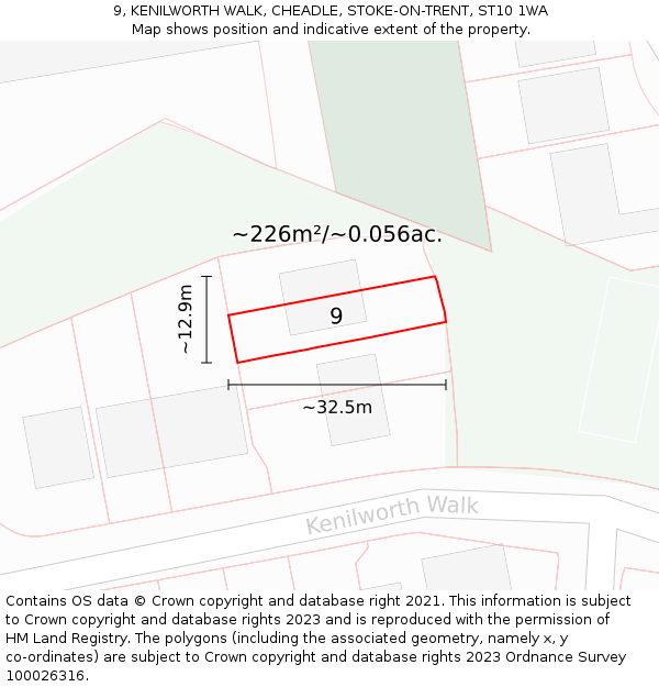 9, KENILWORTH WALK, CHEADLE, STOKE-ON-TRENT, ST10 1WA: Plot and title map
