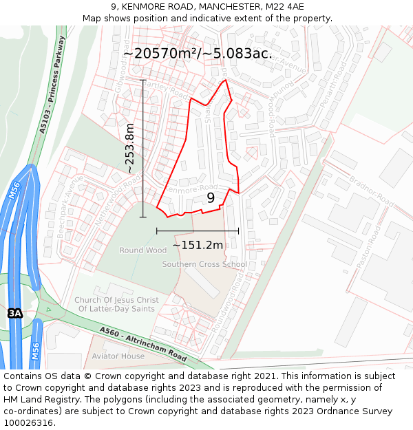 9, KENMORE ROAD, MANCHESTER, M22 4AE: Plot and title map