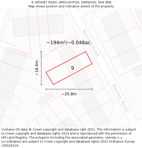 9, KENNET ROAD, WROUGHTON, SWINDON, SN4 9EB: Plot and title map