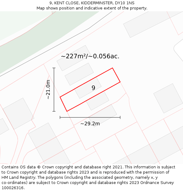 9, KENT CLOSE, KIDDERMINSTER, DY10 1NS: Plot and title map