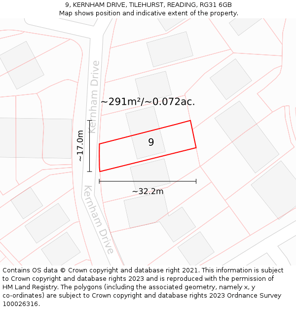 9, KERNHAM DRIVE, TILEHURST, READING, RG31 6GB: Plot and title map