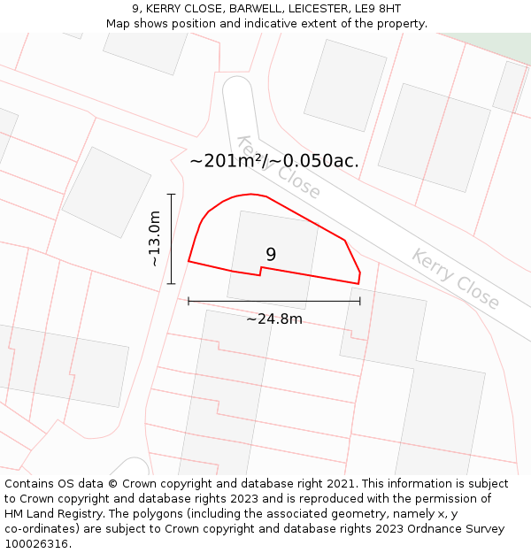 9, KERRY CLOSE, BARWELL, LEICESTER, LE9 8HT: Plot and title map