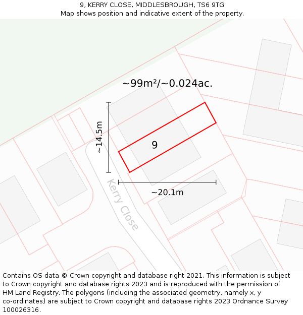 9, KERRY CLOSE, MIDDLESBROUGH, TS6 9TG: Plot and title map