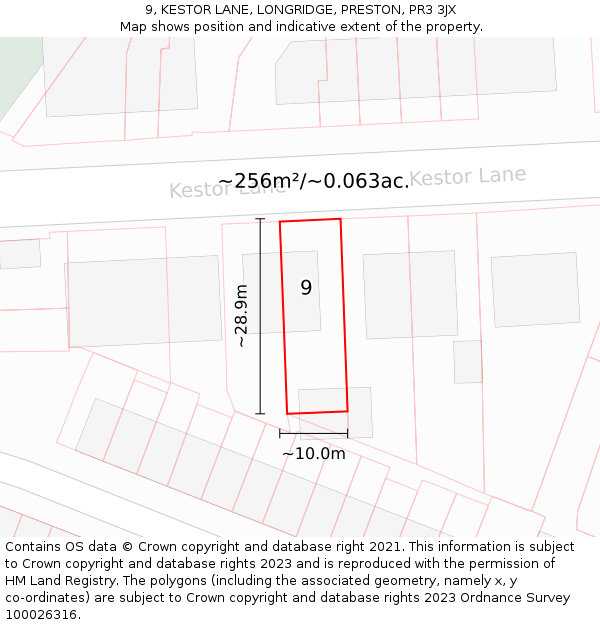 9, KESTOR LANE, LONGRIDGE, PRESTON, PR3 3JX: Plot and title map