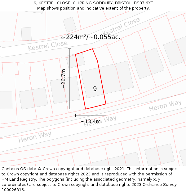 9, KESTREL CLOSE, CHIPPING SODBURY, BRISTOL, BS37 6XE: Plot and title map