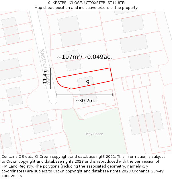 9, KESTREL CLOSE, UTTOXETER, ST14 8TB: Plot and title map