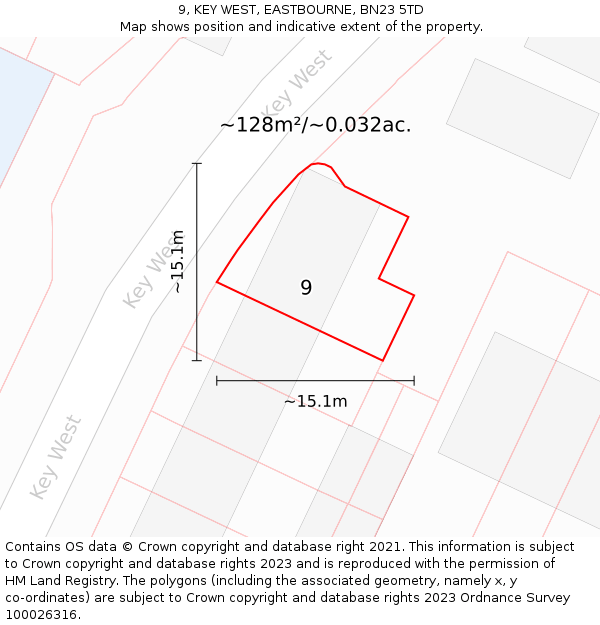 9, KEY WEST, EASTBOURNE, BN23 5TD: Plot and title map